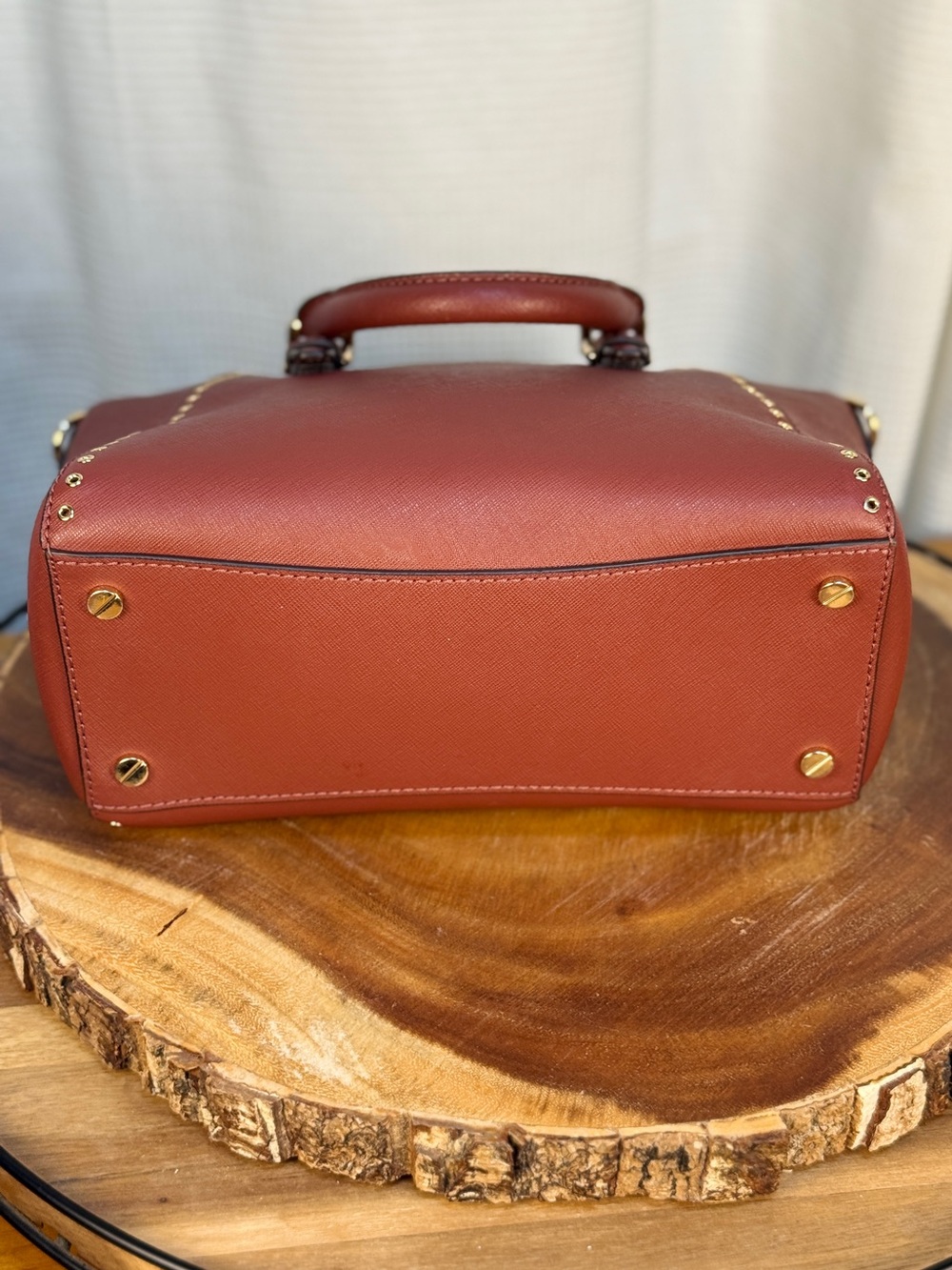 Michael Kors Ciara Grommet Brick Red Saffiano Leather Satchel Crossbody Bag EUC - Picture 8 of 16